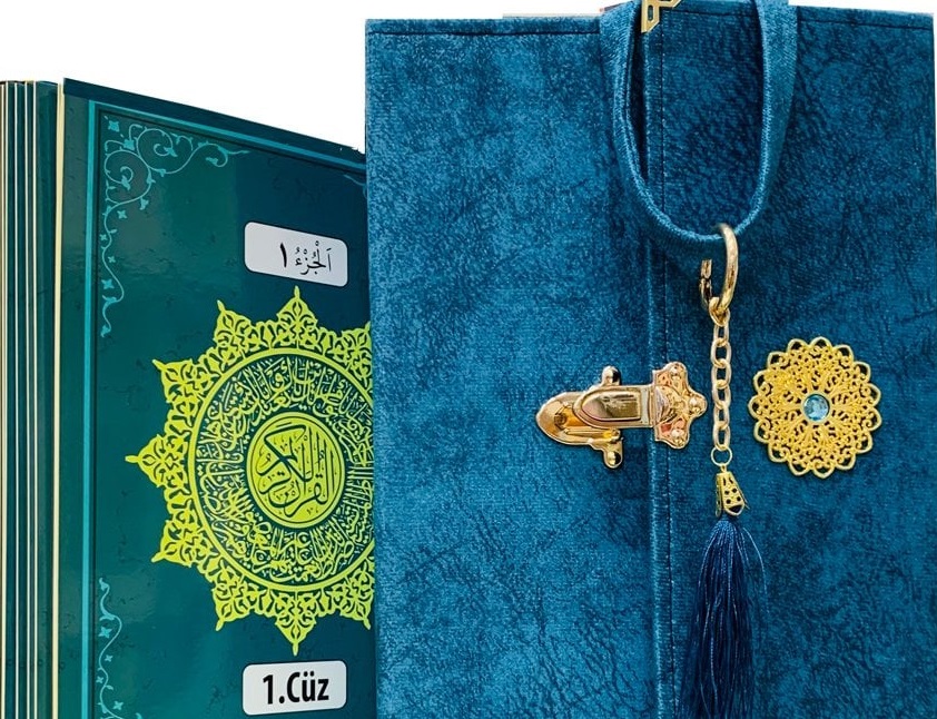 30 Cüz Nubuk Kaplama Özel Taşıma Çantalı Cami Boy Arapça Kuranı Kerim 