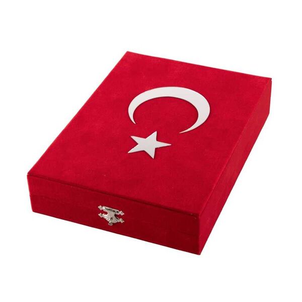 Kadife Kutulu Kur’an-ı Kerim (Hafız Boy, Ayyıldız, Kırmızı)