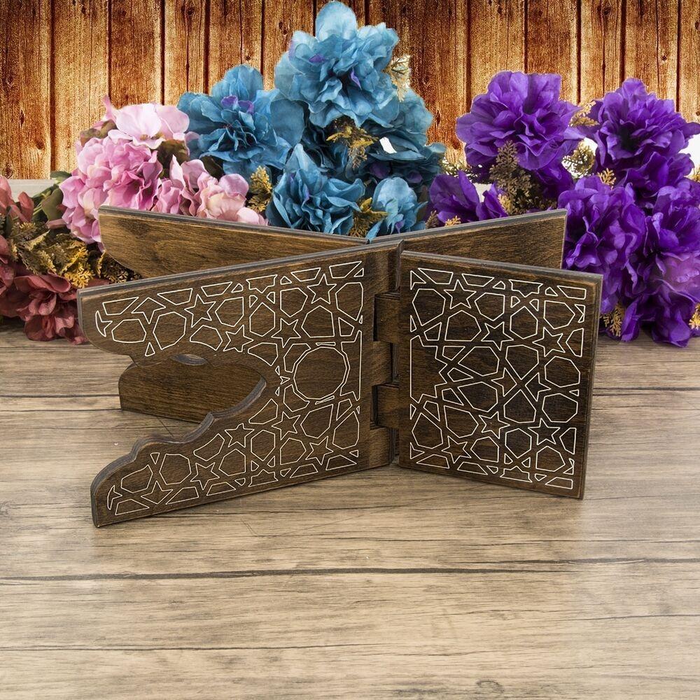 Ahşap Kitaplık ve Kuran Rahlesi 35*17 cm Rumi Desenli Kahve ikranur