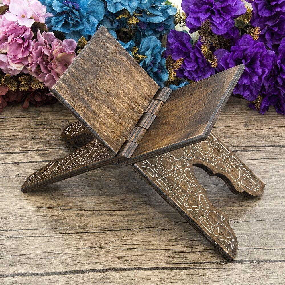 Ahşap Kitaplık ve Kuran Rahlesi 35*17 cm Rumi Desenli Kahve ikranur