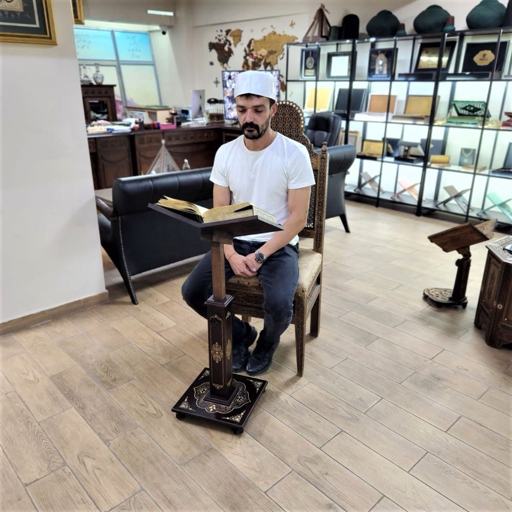 Lüks Desenli Küfi Ayarlanabilir Ahşap Rahle 90 cm ikranur
