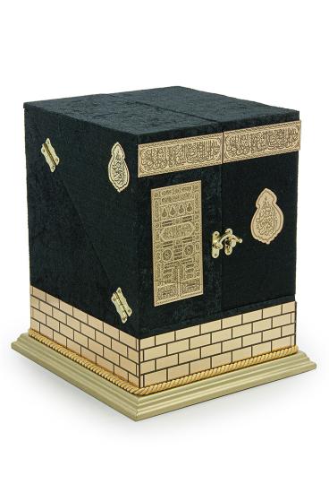 Kadife Kaplı Kabe Görünümlü Büyük Boy MDF Ahşap Maket Kuranı Kerim Seti