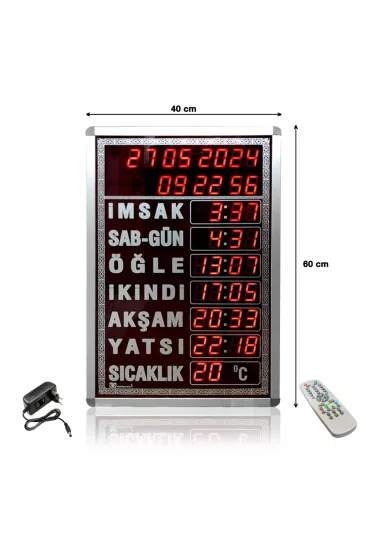 Dijital Cami Saati 40x60 Cm Beyaz Kumandalı