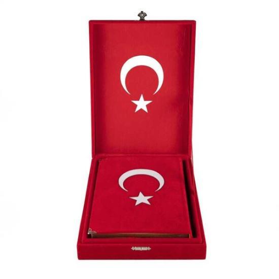  Kadife Kutulu Kur’an-ı Kerim (Orta Boy, Ayyıldız, Kırmızı)