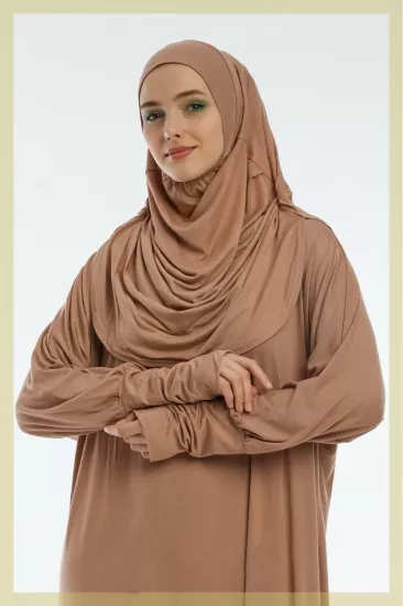 Tek Parça Düz Renk Pamuklu Pratik Namaz Elbisesi