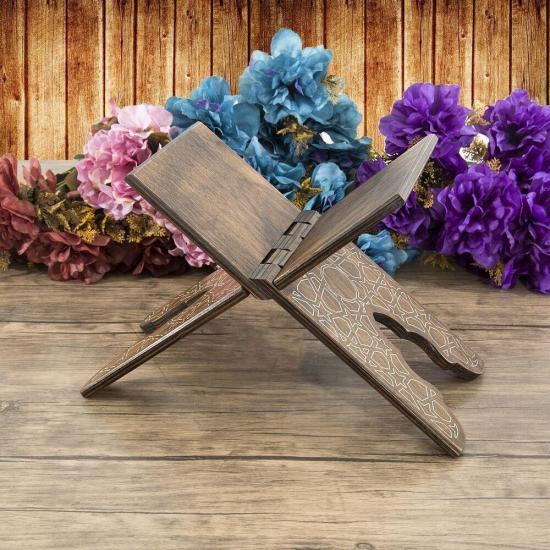 Ahşap Kitaplık ve Kuran Rahlesi 35*17 cm Rumi Desenli Kahve ikranur
