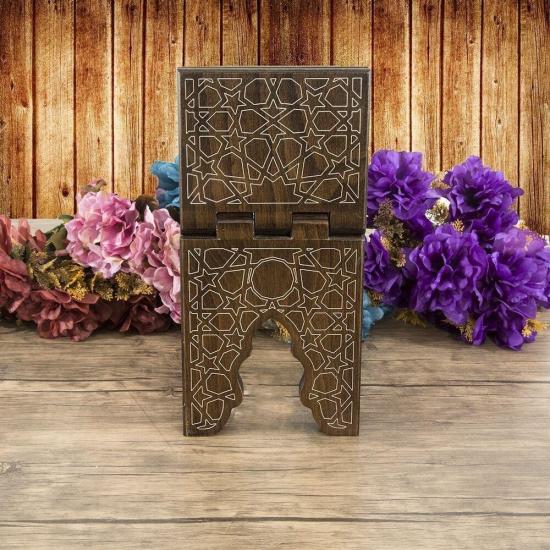 Ahşap Kitaplık ve Kuran Rahlesi 35*17 cm Rumi Desenli Kahve ikranur